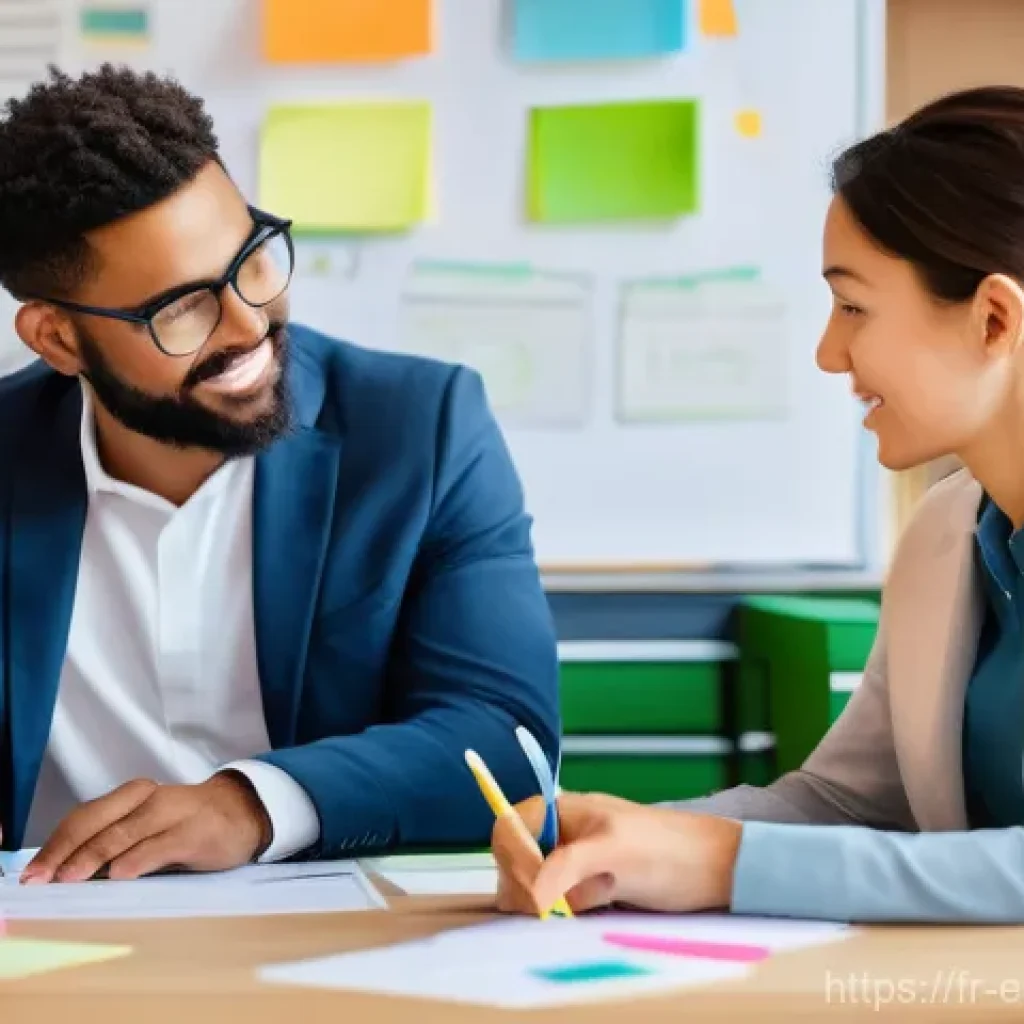 학습자 참여를 위한 목표 설정 대화법 - **Prompt: The Collaborative Goal-Setting Journey**
A diverse adult learner and a supportive faci...