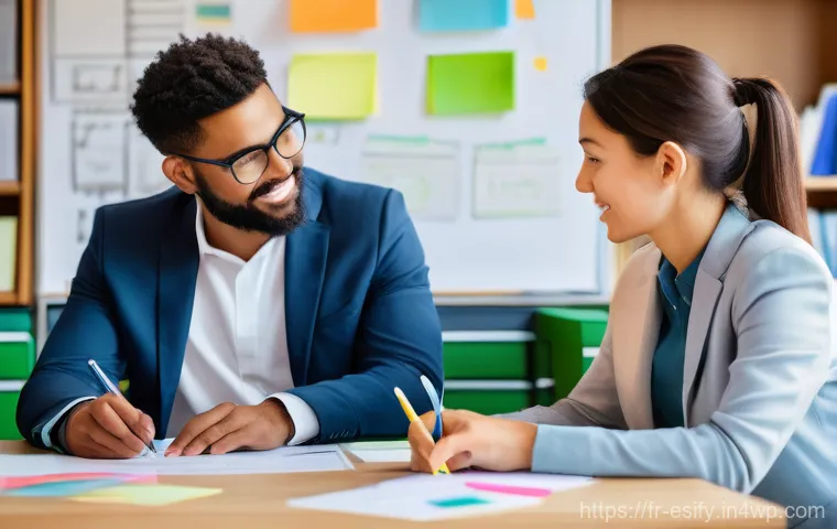 학습자 참여를 위한 목표 설정 대화법 - **Prompt: The Collaborative Goal-Setting Journey**
    A diverse adult learner and a supportive faci...