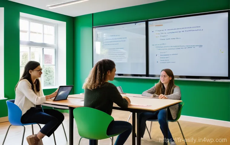 학습자 참여를 위한 새로운 소통 기술 - **Dynamic Collaborative Learning Hub**
    A vibrant, sunlit, modern educational space, devoid of tr...