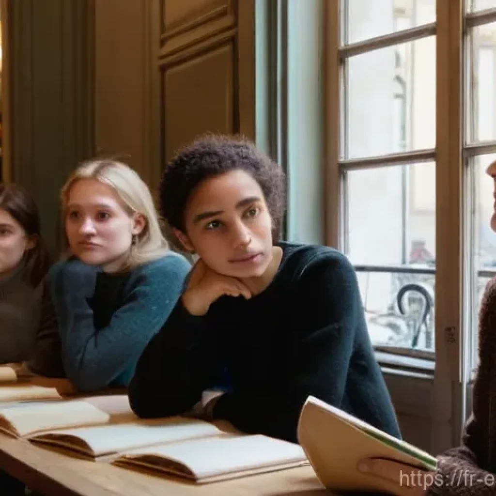 소통의 질이 학습에 미치는 영향 - **Prompt:** A diverse group of people, appearing to be students or young professionals, are gathered...