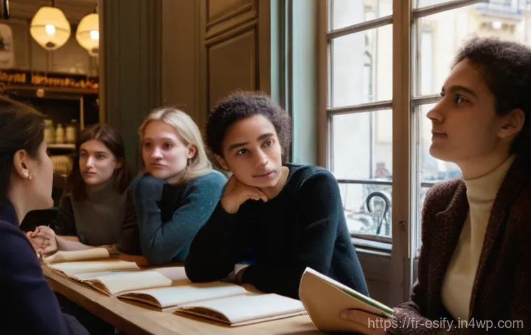 소통의 질이 학습에 미치는 영향 - **Prompt:** A diverse group of people, appearing to be students or young professionals, are gathered...