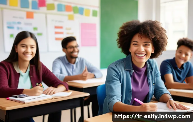 소통의 기술과 학습자 참여의 관계 - A diverse group of adult students sitting in a bright, modern classroom arranged in a U-shape to pro...