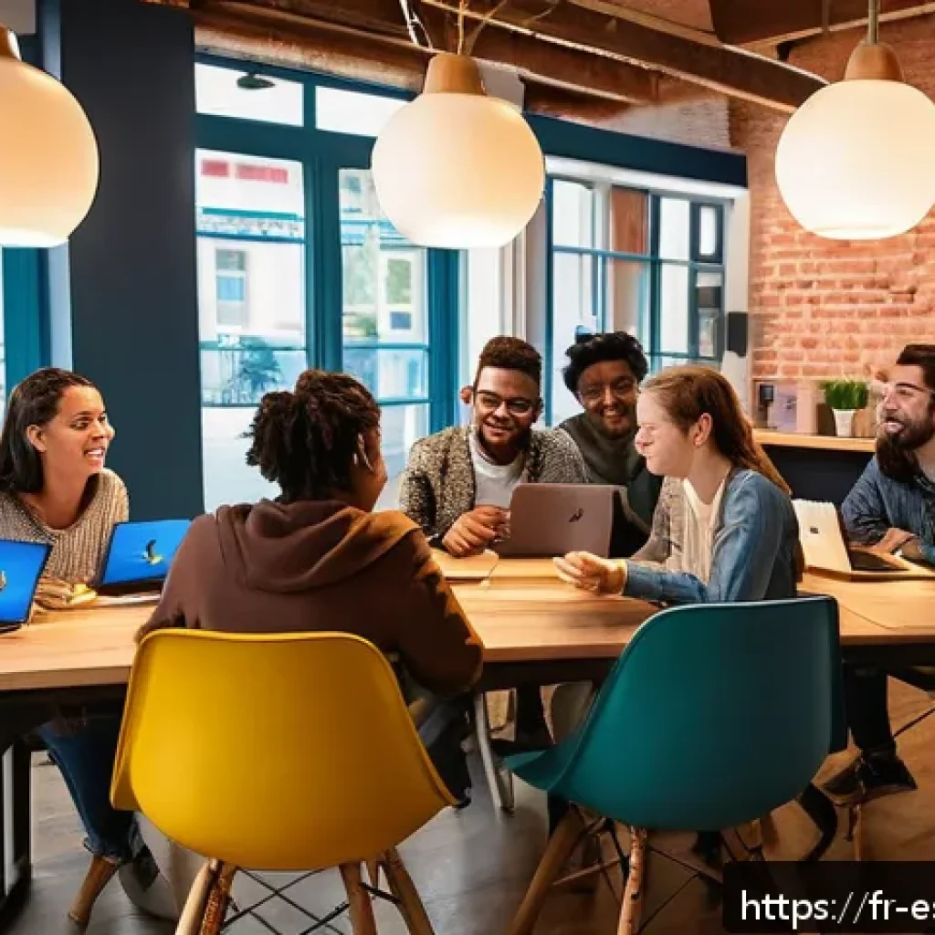 디지털 도구를 활용한 참여 촉진법 - A vibrant social media community scene featuring diverse young adults engaging enthusiastically with...