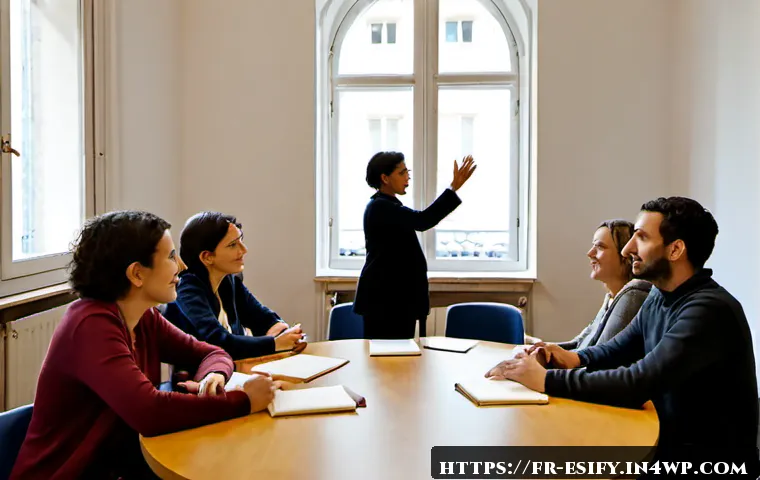 Home 17 소통의 기술로 참여 동기 부여하기 - Photorealistic French community workshop in a bright Paris neighborhood meeting room, a warm skilled...